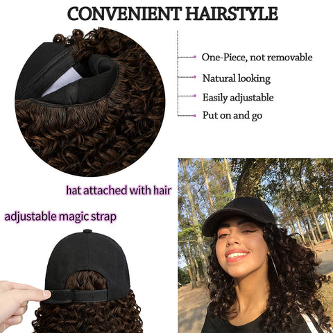 Ins Hot Baseball Cap with 16'' 20''Hair Extensions Adjustable Wig Hat Attached African Kinky Curly Hairpiece