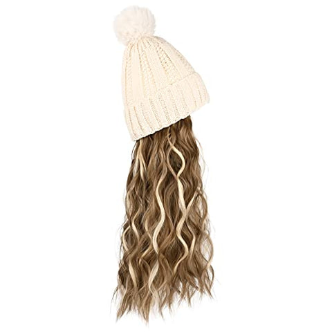 Ins Hot Hat Hair Extension Long Wavy Curly White Hat Wig