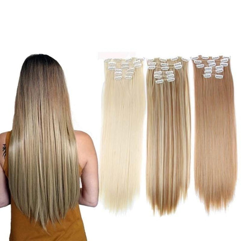 16 Clips Long Straight Hair Extensions