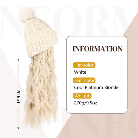 Ins Hot Hat Hair Extension Long Wavy Curly White Hat Wig