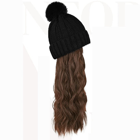 Ins Hot Hat Hair Extension Long Wavy Curly White Hat Wig