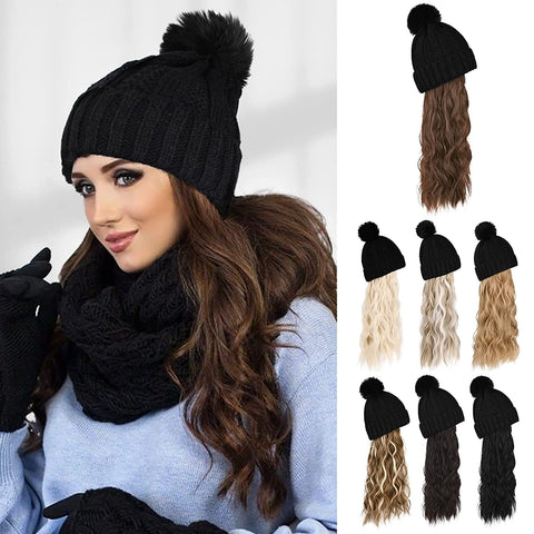 Ins Hot Hat Hair Extension Long Wavy Curly White Hat Wig