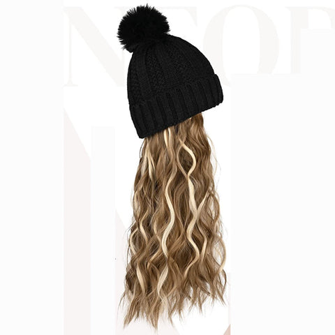 Ins Hot Hat Hair Extension Long Wavy Curly White Hat Wig