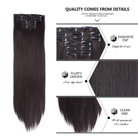 16 Clips Long Straight Hair Extensions