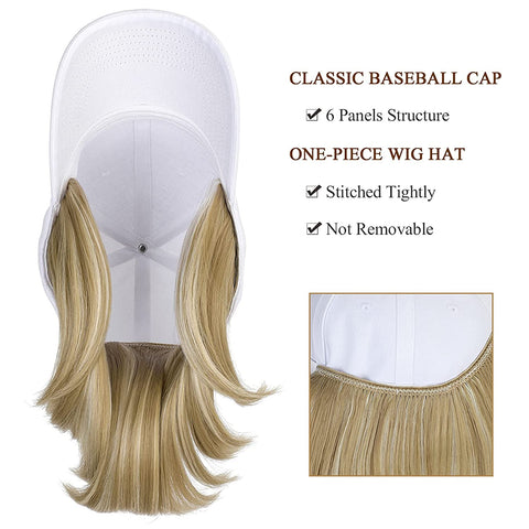 Ins Hot Baseball Cap with 14'' Hair Extensions Adjustable Wig