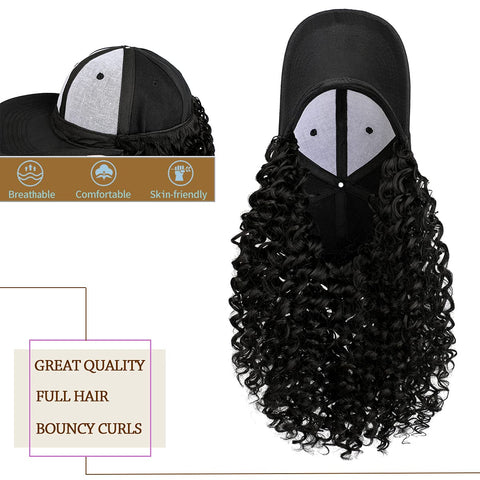 Ins Hot Baseball Cap with 16'' 20''Hair Extensions Adjustable Wig Hat Attached African Kinky Curly Hairpiece