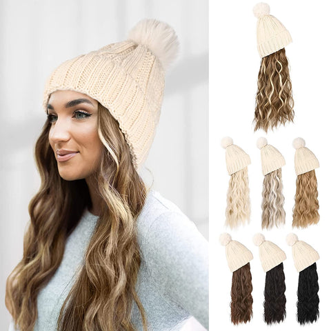 Ins Hot Hat Hair Extension Long Wavy Curly White Hat Wig