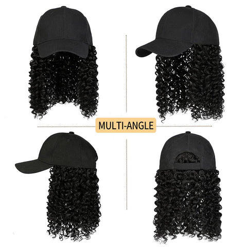 Ins Hot Baseball Cap with 16'' 20''Hair Extensions Adjustable Wig Hat Attached African Kinky Curly Hairpiece