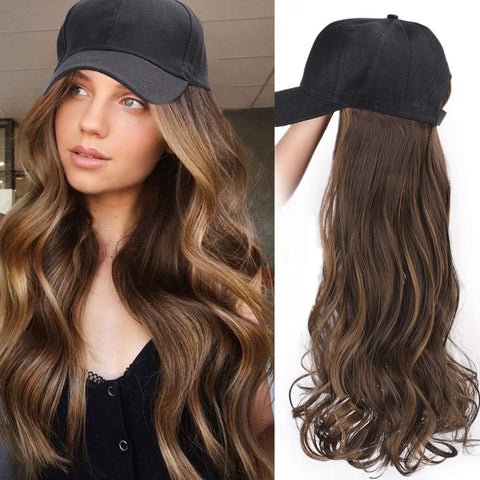 2023 Ins Hot Brown Black Wave Wig With Hat